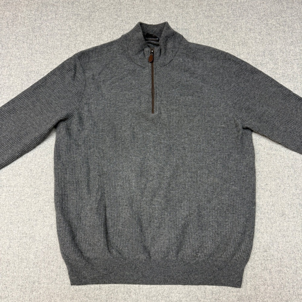 Vineyard Vines Cashmere Quarter Zip Sweater Large Gray Ribbed Mock Neck Pullover